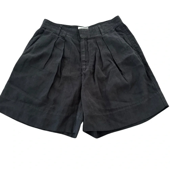Billy Reid Womens Size 4 Black 100% Linen Pleated Shorts Italian Textile Preppy - Picture 1 of 6